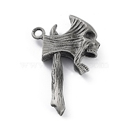Tibetan Style Alloy Big Pendants, Frosted, Axe with Skull Charm, Antique Silver, 51x31x8.5mm, Hole: 3.2mm(PALLOY-H133-07AS)