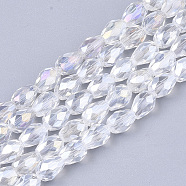 Electroplate Glass Beads Strands, AB Color Plated, Faceted, Teardrop, Clear AB, 7.5~8x6mm, Hole: 1mm, about 66~68pcs/strand, 22.6 inch(EGLA-T013-05M)