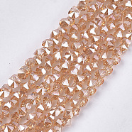 Electroplate Glass Beads Strands, Faceted, Diamond, BurlyWood, 4~4.5x4x3~3.5mm, Hole: 0.8mm, about 100pcs/strand, 11.8 inch(EGLA-S179-03B-C06)