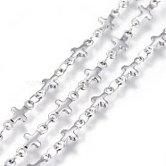304 Stainless Steel Link Chains, Soldered, Cross, Stainless Steel Color, 10x4.5x1mm(STAS-P219-41)