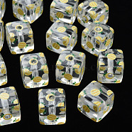 Transparent Printed Acrylic Beads, Square with Fruit Pattern, Fruit Pattern, 16x16x16mm, Hole: 3mm(MACR-S374-08A-01)