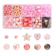 DIY Beads Jewelry Making Finding Kit, Including Imitation Jade & Crackle & Heart & Star & Round Acrylic & Glass Beads, Pearl Pink, 4~10x3~9mm, Hole: 1~2mm, 713Pcs/box(DIY-YW0005-84A)