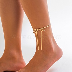 Bowknot Alloy Snake Chain Anklets, Golden, 10-7/8 inch(27.7cm)(AJEW-G059-04G)