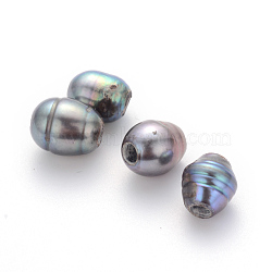 Grade B Natural Cultured Freshwater Pearl Beads, Nice for Mother's Day Earring Making, Oval, Natural Color, Dark Slate Gray, 8~9x8~12mm, Hole: 2.5mm(X-PEAR-P001-2)