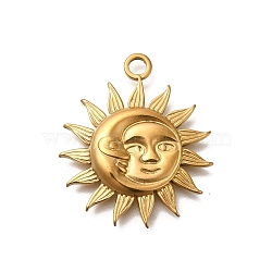 304 Stainless Steel Pendants, Golden, Sun, 29.5x25x3mm, Hole: 2.2mm(STAS-H227-05G-03)