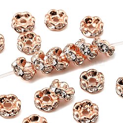 Brass Rhinestone Spacer Beads, Grade AAA, Wavy Edge, Nickel Free, Rose Gold, Rondelle, Crystal, 6x3mm, Hole: 1mm(X-RB-A014-L6mm-01RG-NF)