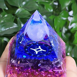 Orgonite Pyramid Resin Energy Generators, Reiki Natural Amethyst Chips Inside for Home Office Desk Decoration, Gemini, 50mm(PW-WG80884-03)