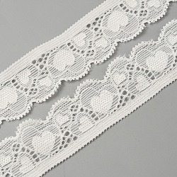 Nylon Elastic Heart Lace Trim, Single Edged Wavy Lace Ribbon, Flat, White, 25mm(OCOR-WH0058-67)