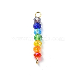 Electroplated Colorful Faceted Glass Rondelle Beaded Connector Charms, Chakra Links with 304 Stainless Steel Double Loops, Golden, 29~29.5x4mm, Hole: 1.8~2mm(PALLOY-JF02529-02)