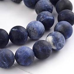 Frosted Natural Sodalite Round Bead Strands, 8mm, Hole: 1mm, about 48pcs/strand, 15.1 inch(G-F231-01-8mm)