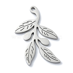 Non-Tarnish 304 Stainless Steel Pendants, Laser Cut, Leafy Branch Charms, Stainless Steel Color, 23.5x15.5x1mm, Hole: 1.2mm(STAS-C097-40P)