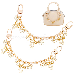 2Pcs Alloy Chains Bag Extender Chains, with Alloy Pendant and Clasps, Bowknot, Golden, 205mm(HJEW-BBC0001-44)