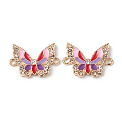 Alloy Enamel Connector Charms, Butterfly Links with Crystal Rhinestone, Light Gold, Cadmium Free & Nickel Free & Lead Free, Colorful, 16x22x2mm, Hole: 1.6mm(ENAM-I054-07A)