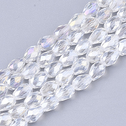 Electroplate Glass Beads Strands, AB Color Plated, Faceted, Teardrop, Clear AB, 7.5~8x6mm, Hole: 1mm, about 66~68pcs/strand, 22.6 inch(EGLA-T013-05M)