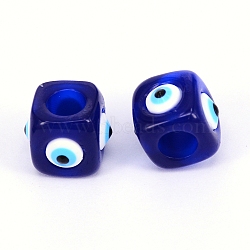 Resin European Beads, Cube, Evil Eyes, for Jewelry Making, Royal Blue, 14.5x14.5x11.5mm, Hole: 6.5mm(RESI-WH0008-39)