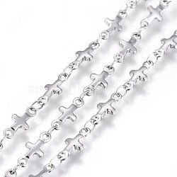 304 Stainless Steel Link Chains, Soldered, Cross, Stainless Steel Color, 10x4.5x1mm(STAS-P219-41)