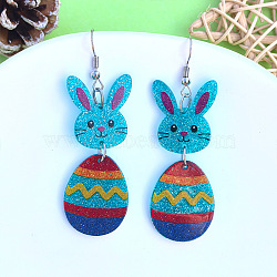 Easter Acrylic Dangle Earrings, Rabbit, Platinum, Colorful, 66x21.4mm(FS-WGB44D4-01)