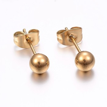 304 Stainless Steel Stud Earrings, Hypoallergenic Earrings, Round, Golden, 17x6mm, Pin: 0.8mm, 12pairs/card