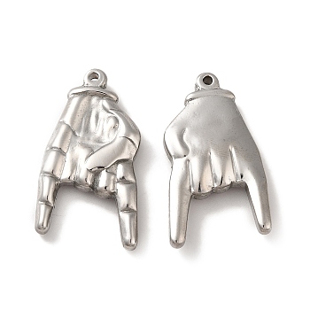 304 Stainless Steel Pendants, Palm Charms, Stainless Steel Color, 37x20x5.5mm, Hole: 1.5mm