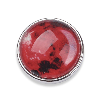 Brass Buttons, Jewelry Snap Buttons, with Luminous Glass Cabochon, Starry Sky Pattern, Flat Round, Platinum, Dark Red, 18x10mm, Knob: 5.5mm
