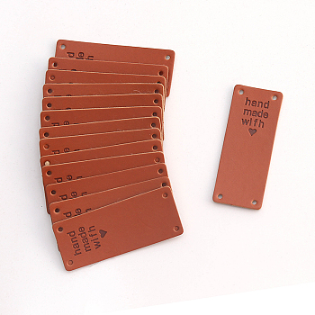 Imitation Leather Label Tags, with Holes & Word handmade with, for DIY Jeans, Bags, Shoes, Hat Accessories, Rectangle, Chocolate, 50x20mm