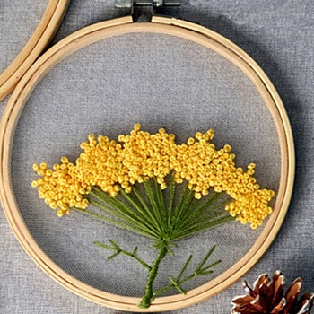 DIY Transparent Fabric Embroidery Kits, with Polyurethane Elastic Fibre and Plastic Frame & Iron Needle & Colored Thread, Flower Pattern, 21x20x0.9cm, Inner Diameter: 18cm