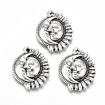 Tibetan Style Alloy Pendants, Lead Free & Cadmium Free, Half Sun with Moon, Antique Silver, 20x16x3.5mm, Hole: 1mm, about 318pcs/500g