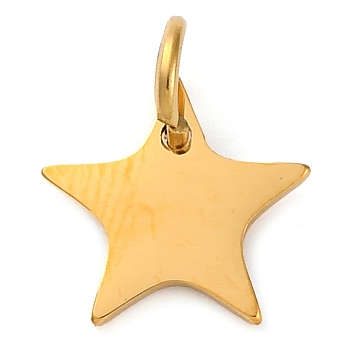 304 Stainless Steel Charms, Real 18K Gold Plated, Laser Cut, Star, 9.5x10x1mm, Hole: 3mm, 5pcs/set