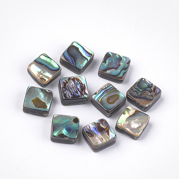 Abalone Shell/Paua Shell Beads, Rhombus, Green, 10.5x10.5x3.5~4mm, Hole: 1mm