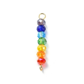 Electroplated Colorful Faceted Glass Rondelle Beaded Connector Charms, Chakra Links with 304 Stainless Steel Double Loops, Golden, 29~29.5x4mm, Hole: 1.8~2mm