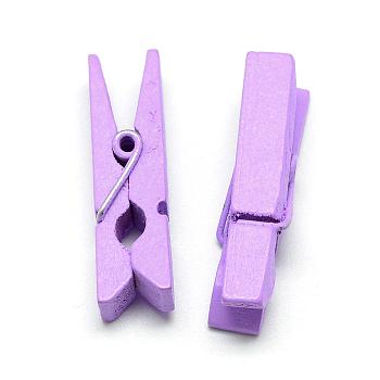 Dyed Wooden Craft Pegs Clips, Medium Purple, 35x7x10mm