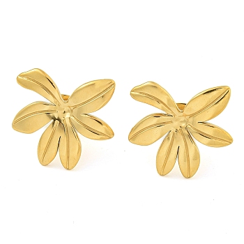 Ion Plating(IP) 304 Stainless Steel Stud Earrings for Women, Leaf, Golden, 17x18mm