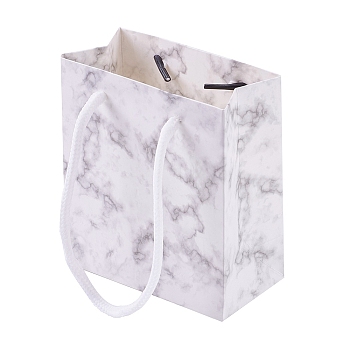 Marble Pattern Paper Gift Shopping Bags, with Handle, for Wedding Birthday Baby Shower Recycled Bag, Rectangle, White, 12x11x1cm