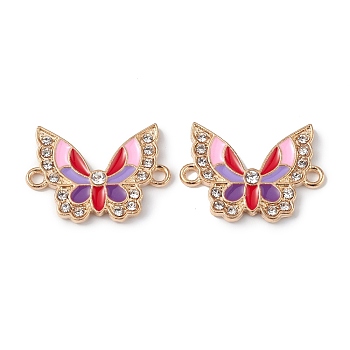 Alloy Enamel Connector Charms, Butterfly Links with Crystal Rhinestone, Light Gold, Cadmium Free & Nickel Free & Lead Free, Colorful, 16x22x2mm, Hole: 1.6mm