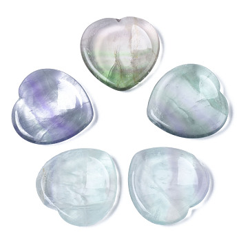 Natural Fluorite Thumb Worry Stone, Pocket Palm Stones, for Healing Reiki Stress Relief, Heart Shape, 39~40x39~40x5~6mm