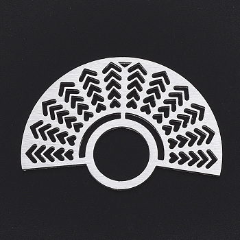 Aluminium Pendants, Laser Cut Pendants, Fan Shape, Silver Color Plated, 33x48x1mm, Hole: 13mm