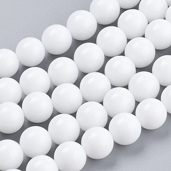 Opaque Glass Beads Strands, Imitation White Agate, Round, White, 10mm in diameter, Hole: 1mm