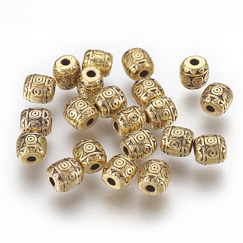 Tibetan Style Alloy Beads, Cadmium Free & Nickel Free & Lead Free, Barrel, Antique Golden, 6x6mm, Hole: 1.6mm