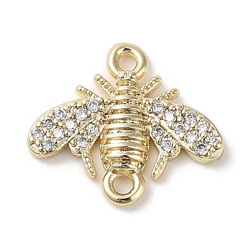 Brass Micro Pave Clear Cubic Zirconia Connector Charms, Bees Link, Real 18K Gold Plated, 13.5x15.5x2.5mm, Hole: 1.2mm & 1.5mm