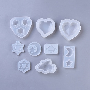 Silicone Molds, Resin Casting Molds, For UV Resin, Epoxy Resin Jewelry Making, Mixed Shapes, White, 9pcs/set