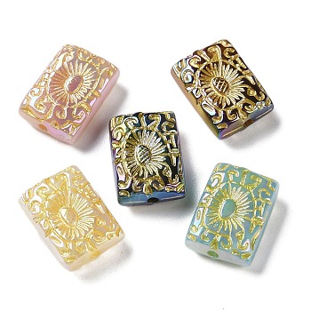 Golden Metal Enlaced Opaque Acrylic Beads, Rectangle, Mixed Color, 18x13x6.5mm, Hole: 2mm