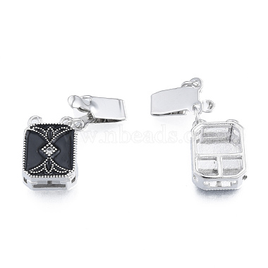 Real Platinum Plated Black Rectangle Brass+Cubic Zirconia Box Clasps