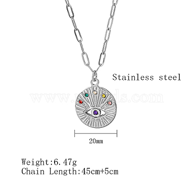 Stainless Steel Rhinestone Flat Round with Eye Pendant Necklaces(LS9934-2)-2