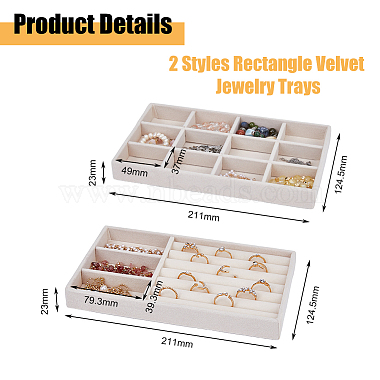 2Pcs 2 Styles Rectangle Velvet Jewelry Trays(ODIS-DC0001-03)-2