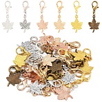 30Pcs 6 Colors Alloy Pendant Decorations, Leaf, with Alloy Lobster Claw Clasps, 41mm, 5pcs/color(HJEW-YW00423)