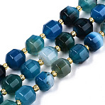 Natural Agate Beads Strands, Faceted, with Seed Beads, Dyed, Round, Dodger Blue, 10.5x9.5mm, Hole: 1.2mm, about 31~32pcs/strand, 14.96 inch(38cm)(G-T131-82B-17)