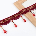 Curtain Plastic Beaded Fringe Trim, Polyester Tassel Embellishments, Dark Red, 3-3/4 inch(95mm), about 12.03 Yards(11m)/pc(OCOR-WH0109-046B-04)