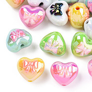 UV Plated Acrylic Beads, Iridescent, Heart with Bowknot, Mixed Color, 15x17.5x14.5mm, Hole: 2.2mm(X-PACR-N015-03)