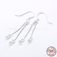 925 Sterling Silver Earring Hooks Findings, with Box Chain & & Cup Pearl Bail Pin, Silver, 45x0.8mm, 20 Gauge, Pin: 0.8mm, Tray: 3mm(STER-I014-29S)