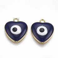 Alloy Pendants, with Enamel, Heart with Evil Eye, Light Gold, Midnight Blue, 18x15.5x5mm, Hole: 2mm(ENAM-S016-46A)